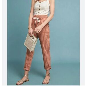 Anthropologie Seashore Striped Linen Blend Relaxed Fit Beach Pants Terra Cotta M